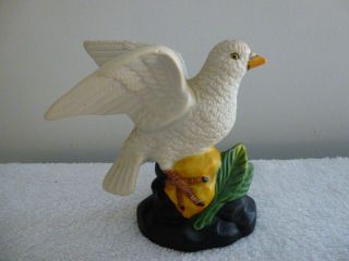Vintage Porcelain White Dove Bird Figurine.  Hand Painted Rock And Floral Base