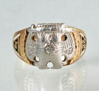 Vintage 10k Yellow Gold Masonic 32nd Degree Ring Scottish Rite Diamond Ring Sz 9