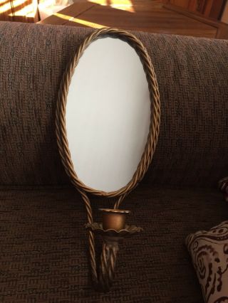 Vintage Homco Mirrored Oval Candle Wall Sconce - 12”