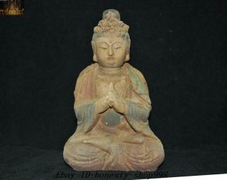 8.  8 " Old China Buddhism Temple Old Wood Carving Kwan - Yin Guanyin Buddha Statue
