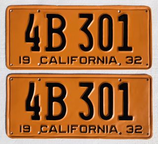 1932 California Car License Plates Pair,  Restored Dmv Clear Rare,  5 Digit