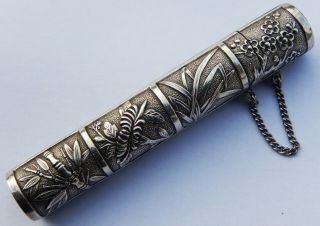 Exquisite Antique Japanese Solid Silver Needle Case; Early Showa Era C1930