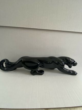 Vintage Royal Haeger Pottery Black Panther Crouching Glossy Ceramic Art Deco 23”