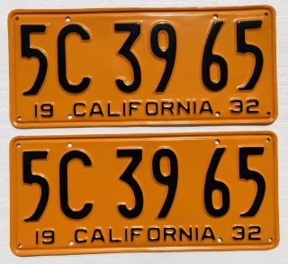 1932 California License Plates Pair,  Dmv Clear,  Totally Restored