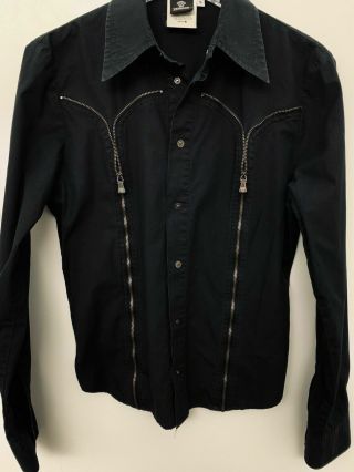 Vintage Versace Jeans Couture Mens Black Shirt With Golden Zippers & Medusa Snap