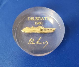 Vintage John F.  Kennedy 1960 Democratic Convention Delegate Lucite Paperweight