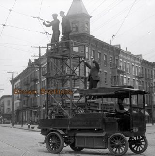 1900s York City Emergency Repair Streetcar Wires Glass Photo Camera Negative