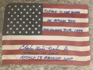 APOLLO 17 MOON LUNAR FLOWN FLAG SIGNED BY CHARLIE DUKE BAS AUTHENTICATED RARE 2