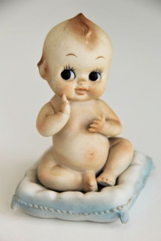 Vintage Lego Porcelain Baby Boy With Wings On Pillow Japan Bisque Angel Figurine