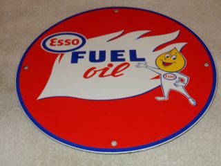 Vintage Esso Oil Drop Boy Fuel Fire 11 3/4 " Porcelain Metal Gasoline & Oil Sign
