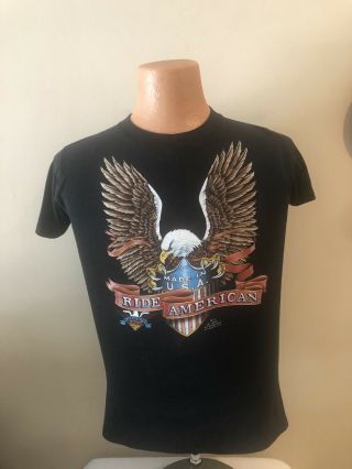 Vtg 1986 Harley - Davidson 3d Emblem Eagle - Ride America Made In Usa T - Shirt S - M