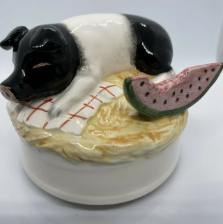 Otagiri Japan Vintage Music Box Pig & Watermelon Porcelain - Great