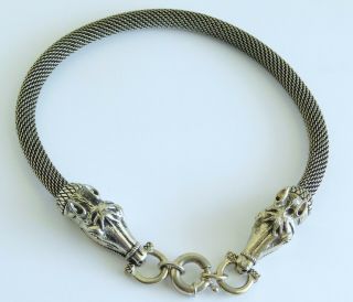 Gorgeous Signed 1997 Silver Mesh Double Horse Head Necklace