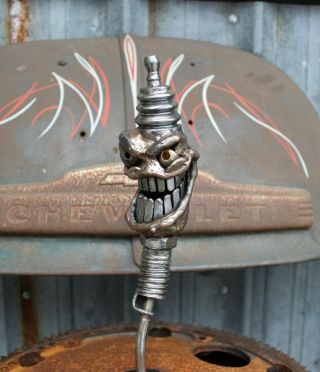 Shift Knob Hood Ornament Metal Skull Sculpture Spark Plug Art Custom Hand Made