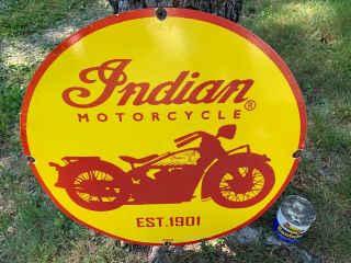 " Indian Motorcycles " Large,  Heavy Porcelain Dealer Sign (dated 1938) 30 " Inch