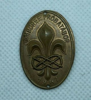 1947 World Jamboree Hiking Cane Metal Emblem Wj Boy Scout International Euc