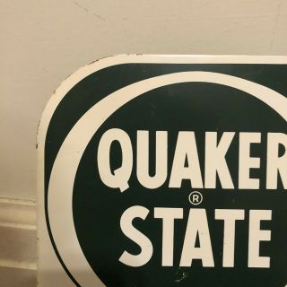 Vintage Quaker State Duplex Outboard Motor Oil Double Sided Flange Metal Sign 3