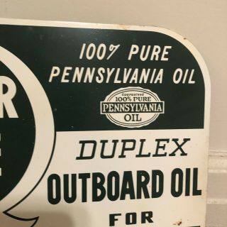 Vintage Quaker State Duplex Outboard Motor Oil Double Sided Flange Metal Sign 5