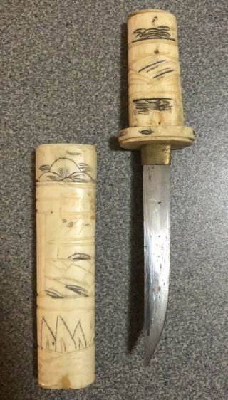ANTIQUE JAPANESE TANTO KNIFE DAGGER CARVED SHEATH MEIJI PERIOD 3