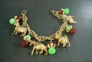 Vintage Napier Animals Glass Bead Charm Bracelet