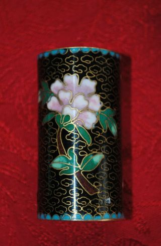 Vintage Cloisonné Enamel Brass Toothpick/matches Holder Black Gold Blue,  Flowers