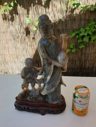 Fine Quality Very Large 19th C Chinese Quartz Carved Figure Of Guan Yin