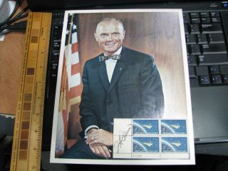 John Glenn Signed Stamp Block W/ Photo Nasa Mercury Astronaut Autograph