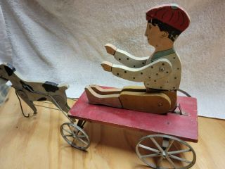 Vintage 1900 ' s Handmade Wooden Children ' s Pull Toy Dog and Boy Moving Dog Legs 3