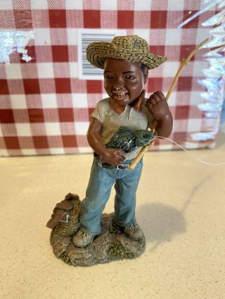 Vintage Black Americana History African American Boy Fishing Figurine 5.  5 "