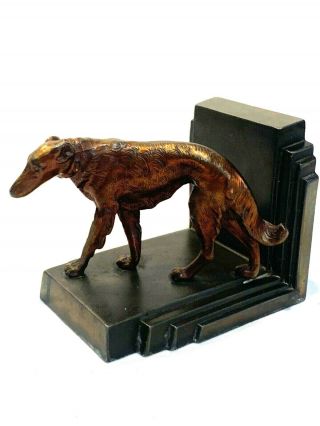 Rare Antique Heavy Bronze Metal Borzoi Wolfhound Dog Art Deco Figurine Bookend