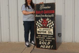 Large Vintage Harley Davidson Motorcycle Hi - Speed Motor Oil 48 " Metal Sign