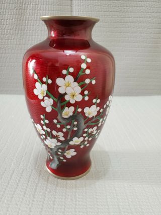 Vtg Japanese Ginbari? Cloisonne Enamel Pidgeon Blood Red Vase 7 3/8  T 3