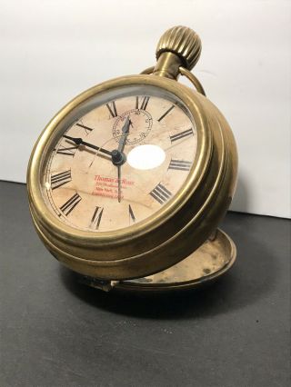 Vintage Large Brass Display Pocket Watch Style Clock By Thomas & Ross York
