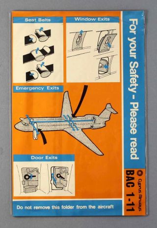 Cyprus Airways Bac1 - 11 Vintage Airline Safety Card One - Eleven