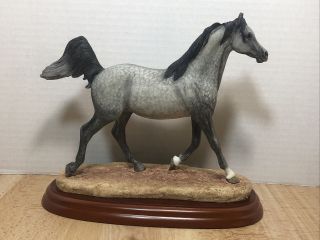 Enesco Border Fine Arts Horse Breeds Arab Stallion Figurine Wood Base Grey