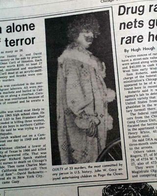Best John Wayne Gacy Serial Killer Rapist Pogo The Clown Guilty 1980 Newspaper