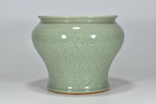 Antique Chinese Celadon Porcelain Engraving Flower Vase