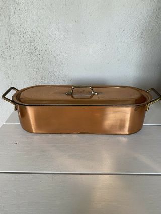 Vintage Copper Fish Poacher With Rack And Lid