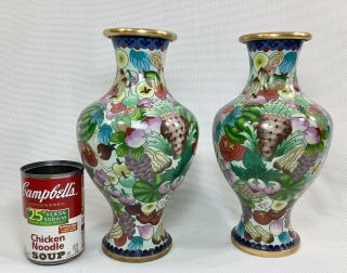 Large Pair (2) Green Vintage Japanese Chinese Cloisonné Vases Perfect Cond