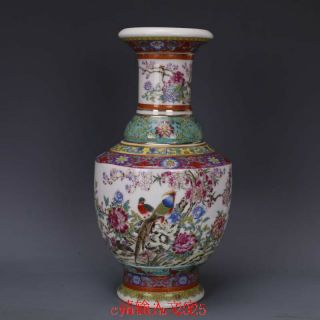10.  2”rare China Antique Qing Qianlong Colour Enamels Flowers And Birds Vase