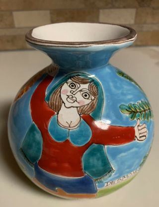 Vintage Desimone Signed Hand Painted Pottery Vase Mid Century Italian De Simone