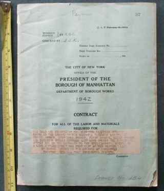 Orig 1942 Contract Removal Of 2nd Ave Elevated Subway York City Nyc Vintage