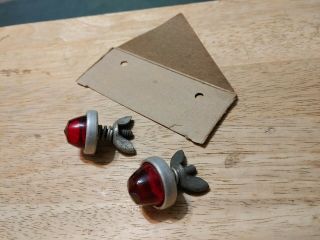 Vintage Harley RED GLASS REFLECTORS Indian Knucklehead Panhead Bicycle Tag RARE 5
