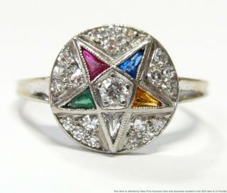 Vintage 14k White Gold Fine Diamond Ring Ladies Eastern Star Masonic Freemason