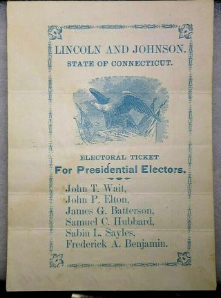 Abraham Lincoln & Andrew Johnson Connecticut Electoral Ticket,  1864