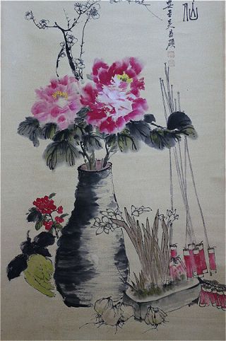 Rare Chinese 100 Handed Scroll & Painting " Flowers” By Wu Changshuo 吴昌硕 Wsx369