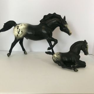 Vintage Breyer Traditional Appaloosa Mare Diva & Foal Lying Low Black And White