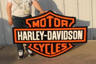 Huge Harley Davidson Motorcycles Dealership Gas Oil 50 " Porcelain Metal Sign