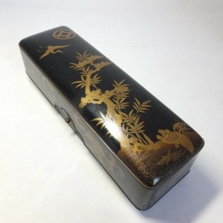 C591: Japanese Fubako Letter Box Of Really Old Lacquer Ware With Wonderful Makie