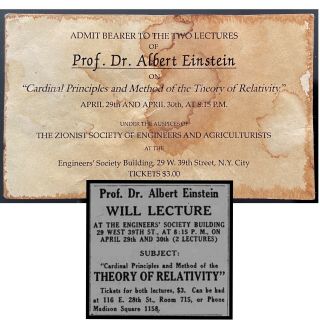 Albert Einstein - Theory Of Relativity Admission Ticket For April 1921 Lectures